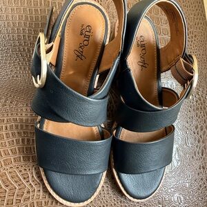 Eurosoft Women's Black Sandals with Gold Buckle